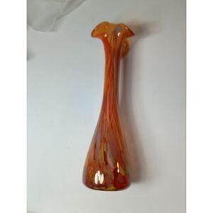 Kelvin's Blown Glass Long Ruffled Neck Swung Vase from Japan~Vintage~